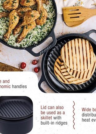 Victoria 6-Quart Cast Iron Combo Cooker, Combination Dutch Oven and Skillet, Made in Colombia, 2-Piece Set