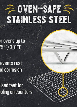 Checkered Chef Cooling Rack for Cooking and Baking - 8” x 11 ¾" Set of 2 Stainless Steel, Oven Safe Grid Wire Cookie Cooling Racks