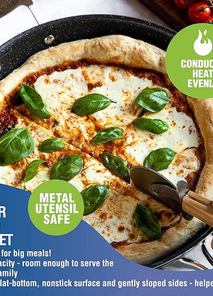 Granitestone 14 Inch Pan for Cooking, Family Sized Large Non Stick Frying Pans Skillet for Eggs, Omelette, with Helper Handle, PFOA PFOS Free Oven & Dishwasher Safe - LID NOT INCLUDED