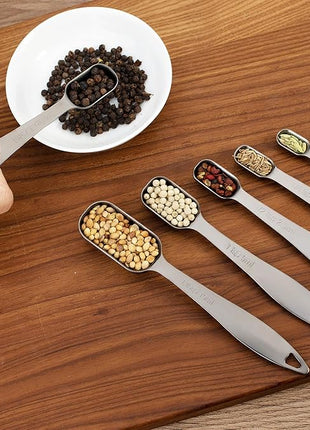 Accurate 18/8 Stainless Steel Measuring Spoons, Heavy Duty Good Handle Set of 6 Measuring Spoon with Ring Connector, Dark Grey