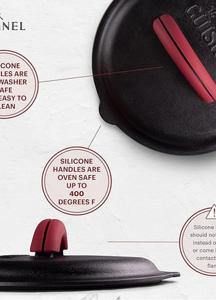 Cuisinel Cast Iron Lid - Fits 8"-Inch / 20.32cm Lodge Skillet, Frying Pans or Braiser + Silicone Handle Holder + Care Guide - Pre-Seasoned Replacement Cover - Indoor/Outdoor, Oven, Open Fire, BBQ Safe