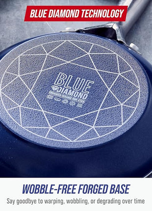 Blue Diamond 14 Piece Nonstick Cookware Set, Diamond Ceramic Pots & Pans, Dishwasher & Metal Utensil Safe, Non Toxic PFAS-Free, Kitchen Cooking Sauce & Saute Pans, Oven & Broiler to 600F, Blue