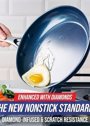 Blue Diamond Hard Anodized 8" 10" & 12" Diamond Infused Healthy Ceramic Nonstick Frying Pan Set, PFAS-Free, Stainless Steel Handle, Dishwasher & Oven Safe to 600F, Durable Cookware, Gray