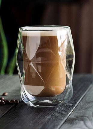 BTaT- Insulated Coffee Mug, Double Wall Glass, Diamond Shape, Set of 4 (12oz, 350ml), Coffee Cups, Tea Cups, Latte Mug, Christmas Gifts