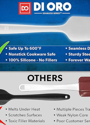 DI ORO Silicone Spatula - 600°F Heat-Resistant Rubber Kitchen Spatula for Baking, Scraping, & Mixing - BPA Free Nonstick Cookware Safe Flexible Utensil for Cooking - Seamless & Dishwasher Safe (Stone)