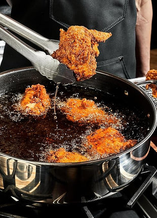 HexClad Hybrid Nonstick 7-Quart Sauté Pan with Tempered Glass Lid, Chicken Fryer, Stay-Cool Handles, Dishwasher-Friendly, Oven-Safe Up to 900°F, Induction Ready, Compatible with All Cooktops
