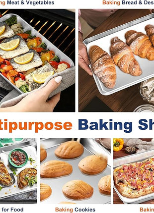 P&P CHEF 12.5 Inch Baking Cookie Sheet, Oven Pan Tray Stainless Steel Sheet Pan for Kitchen, Oven Bakeware for Multi Uses, Shiny Look & Dishwasher Safe, Healthy & Heavy Duty, 2Pcs