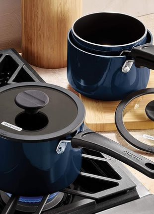 Tramontina Aluminum Non Stick 6-Piece Nesting Sauce Pan Set with Lids - Naval, Kitchen Nonstick Cookware Set, Dishwasher and Oven Safe
