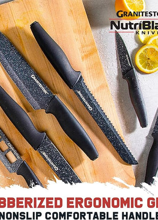 Granitestone Nutriblade Knife Set, High Grade Professional Chef Kitchen Knives Set, Toughened Stainless Steel with Nonstick Mineral Coating, Rubberized Ergonomic Grip, Dishwasher Safe