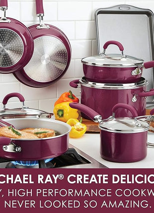 Rachael Ray Create Delicious Nonstick Cookware Pots and Pans Set, 13 Piece, Burgundy Shimmer