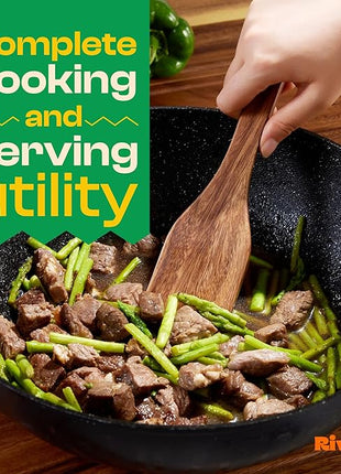 Riveira Walnut Wooden Spoons for Cooking Set of 6 – Natural Walnut Wooden Cooking Utensils, Spatula, Spoon - Premium Quality Utensil Set for Non-Toxic Cooking