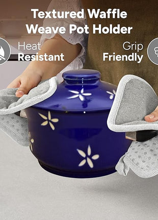 Casa Platino Heat Resistant Oven Mitts & Potholders, 4-Piece – Oven Mitts and Pot Holders Sets for Baking, Grilling & Microwave – Withstands Heat Up to 500°F, Non-Slip, Machine Washable – Grey