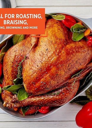 IMUSA 13in Cajun Cast Aluminum Oval Roaster with Lid, Durable Baking and Roasting Pan for Chicken, Meats, and Traditional Cooking