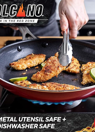 Textured Ceramic Nonstick, 10 Piece Cookware Pots and Pans Set with Stainless Steel Handles, PFAS PFOA & PTFE Free, Dishwasher Safe, Oven & Broiler Safe to 600 Degrees, Red