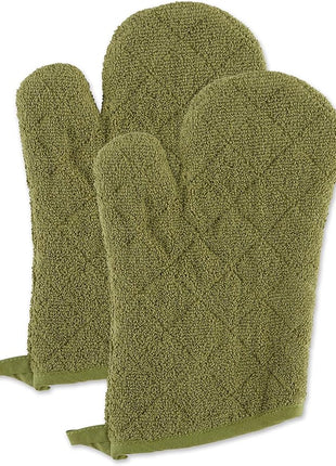 DII Basic Terry Collection 100% Cotton Quilted, Oven Mitt, Antique Green, 2 Piece