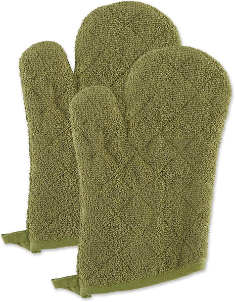 DII Basic Terry Collection 100% Cotton Quilted, Oven Mitt, Antique Green, 2 Piece