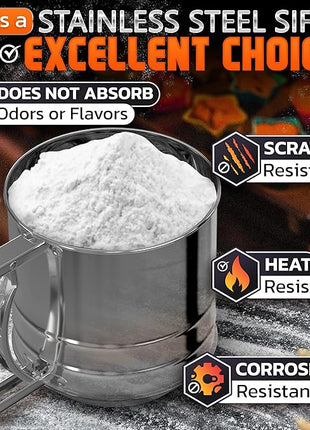 5 Cup Flour Sifter for Baking – Large Capacity Flour Sifter Stainless Steel with Double Mesh, Easy One-Hand Use & Dishwasher Safe – Baking Tools for Sifting Powdered Sugar, Cocoa & Christmas Cookies