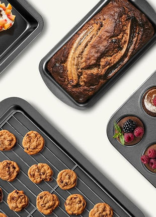 KITESSENSU Baking Pans Sets, Nonstick Bakeware Sets 7-Piece with Round/Square Cake Pan, Loaf Pan, Muffin Pan, Cookie Sheet, Roast Pan, Cooling Rack, Carbon Steel Bake Set
