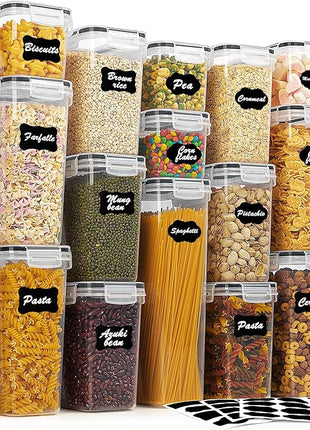 Vtopmart Airtight Food Storage Containers Set with Lids, 15pcs BPA Free Plastic Dry Food Canisters for Kitchen Pantry Organization and Storage, Dishwasher safe,Include 24 Labels, Black