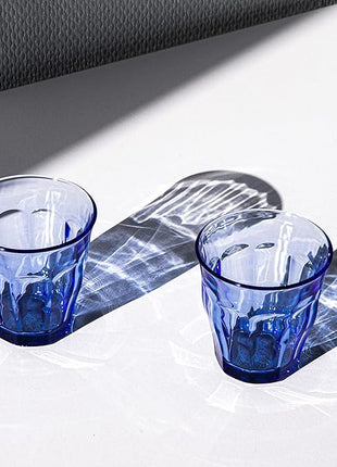 Duralex Made in France Prisme Marine Glass Tumbler Drinking Glasses, 8.75 ounce - Set of 6, Marine Blue