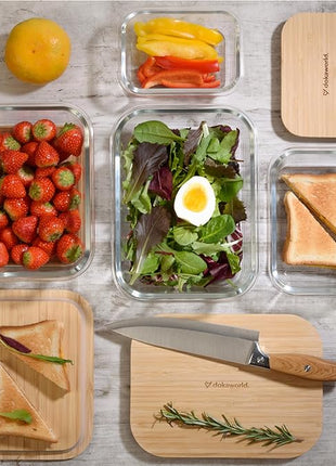 Set of 4 Stackable Space-Saving Nesting Glass Containers with Airtight Bamboo Lids - Lunch, Meal & Food Prep - Microwave & Oven Safe BPA Free Durable Heat Resistant Inert Borosilicate Glass