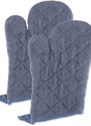 DII Basic Terry Collection 100% Cotton Quilted, Oven Mitt, Stonewash Blue, 2 Piece