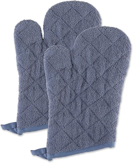 DII Basic Terry Collection 100% Cotton Quilted, Oven Mitt, Stonewash Blue, 2 Piece