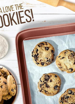 NutriChef 2-Piece Nonstick Cookie Sheets for Baking - Premium Medium & Large Size Baking Sheet Set - Thick Carbon Steel Bakeware Trays - Dishwasher Safe, Rose Gold