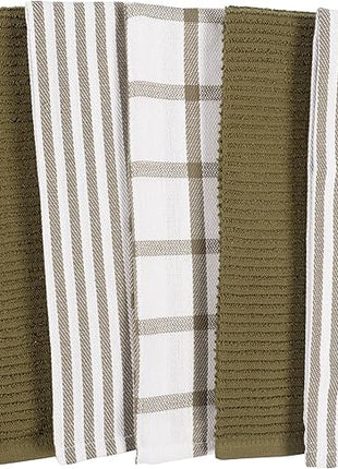 KAF Home Premium Kitchen Towels (18" x 28"), Large 100% Cotton, Flat & Terry Absorbent Dish Towel Set (Olive, 18 x 28-6 Pack)