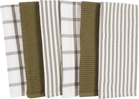 KAF Home Premium Kitchen Towels (18" x 28"), Large 100% Cotton, Flat & Terry Absorbent Dish Towel Set (Olive, 18 x 28-6 Pack)