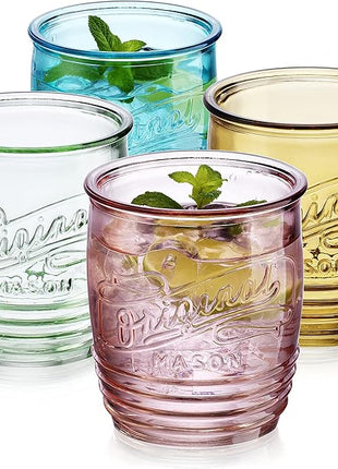 Glaver's Set Of 4 Original Mason Collins Glasses Assorted Colored Drinking Glasses For Juice Smoothies Cocktails Fine Beverage Glass Cups (Original Mason Whiskey Colored 13 OZ.)