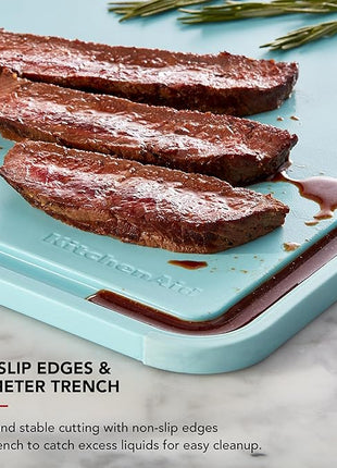 KitchenAid Classic Plastic Cutting Board with Perimeter Trench and Non Slip Edges, Dishwasher Safe, 12 inch x 18 inch, Blue