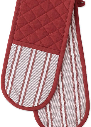DII Double Strip Chef Kitchen Cooking & Baking Collection, Double Oven Mitt, 35x7.5, Barn Red