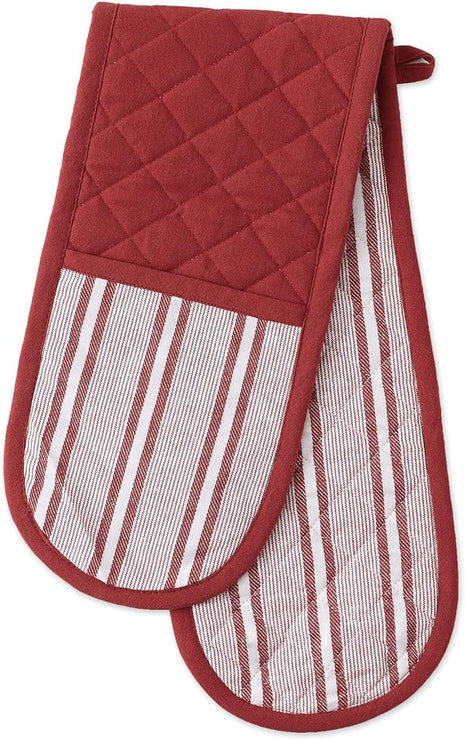 DII Double Strip Chef Kitchen Cooking & Baking Collection, Double Oven Mitt, 35x7.5, Barn Red