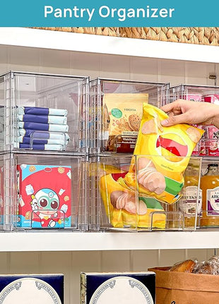Vtopmart 8 Pack Large Stackable Storage Drawers,Clear Acrylic Drawer Organizers with Handles, Easily Assemble for Fridge, Bathroom,Kitchen Undersink,Cabinet,Pantry Organization and Storage