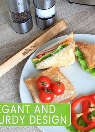 2 Pcs Magnetic Wooden Toaster Tongs | 8.7-Inch Kitchen Tongs for Cooking, Bread, Bacon, Bagels, and Muffins | Non-Toxic Design, Prefect Bamboo Alternative, Perfect for Toaster, BBQ, and Grilling