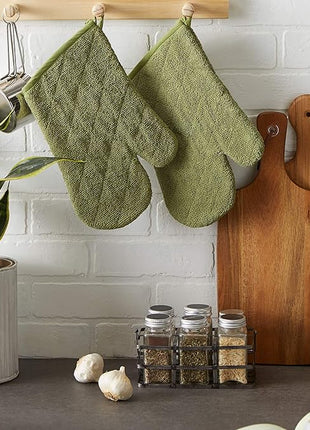 DII Basic Terry Collection 100% Cotton Quilted, Oven Mitt, Antique Green, 2 Piece