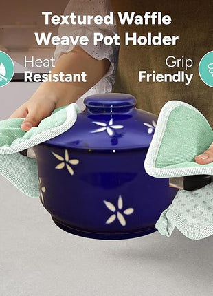 Casa Platino Heat Resistant Oven Mitts & Pot Holders, 4-Piece – Oven Mitt for Baking & BBQ, Potholders for Kitchens – Withstands Heat Up to 500°F, Soft, Durable & Non-Slip – Sage