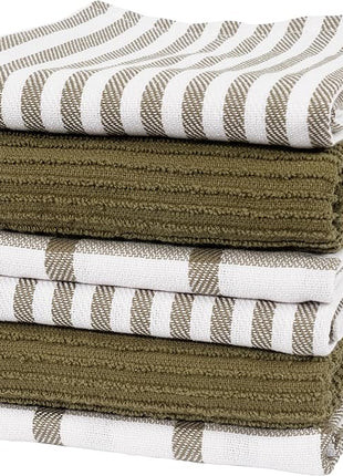 KAF Home Premium Kitchen Towels (18" x 28"), Large 100% Cotton, Flat & Terry Absorbent Dish Towel Set (Olive, 18 x 28-6 Pack)