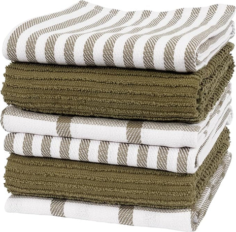 KAF Home Premium Kitchen Towels (18" x 28"), Large 100% Cotton, Flat & Terry Absorbent Dish Towel Set (Olive, 18 x 28-6 Pack)