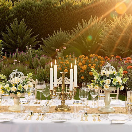 Nervure 350PCS Clear Gold Plastic Plates - Gold Plastic Dinnerware Sets for 50 Guests - 100 Disposable Plates, 150 Silverware, 50 Cups, 50 Napkins for Wedding & Party & Thanksgiving