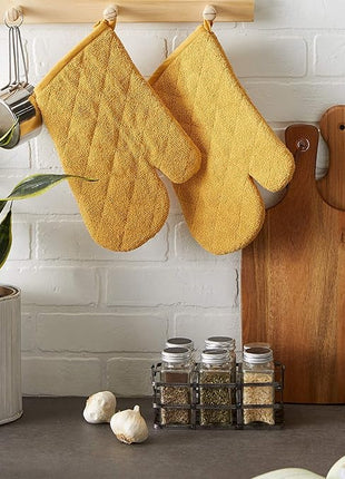 DII Basic Terry Collection 100% Cotton Quilted, Oven Mitt, Honey Gold, 2 Piece