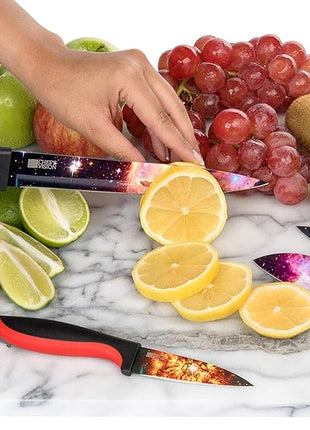 CHEF'S VISION Cosmos Knife Set - 6-Piece Stainless Steel Cutting Knives Set for Kitchen with Vibrant Cosmos Design - Great House Warming Gift for Women or Men - Unique Kitchen Knife Set Gift