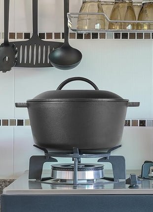 COMMERCIAL CHEF 5 Quart Cast Iron Dutch Oven with Dome Lid & Handles, Preseasoned