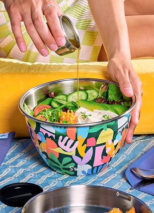 S’well Stainless Steel 64oz Salad Bowl Kit, Paper Cutouts Design, Includes 2oz Mini Canister and Removable Tray, Leakproof, Easy to Clean, Dishwasher Safe