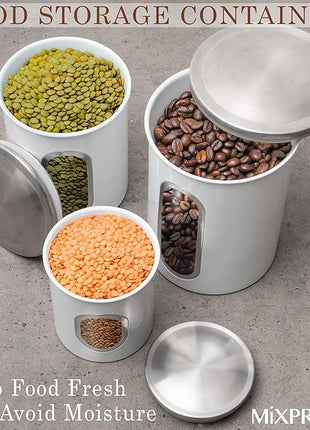 Mixpresso 3-Piece White Canisters Sets For The Kitchen, Airtight Canister Set With See Through Window, Storage Jars for Coffee Container, Tea Organizer & Sugar Canister, White Kitchen Canisters