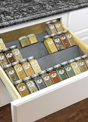 LYNK PROFESSIONAL® Expandable Organizer - Heavy Gauge Steel 4 Tier Spice Rack Insert Tray for Spice Jars, Herbs and Seasoning - Kitchen Cabinet Drawer Storage - Silver Metallic