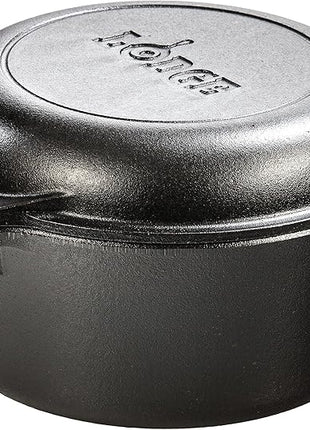 Lodge 5 Quart Cast Iron Double Dutch Oven – Pre-Seasoned – Lid Converts to 10.25" Skillet – PFAS-Free – Made in USA – Dual Handles – Oven, Grill, Campfire & Stovetop Safe – Durable & Non-Toxic