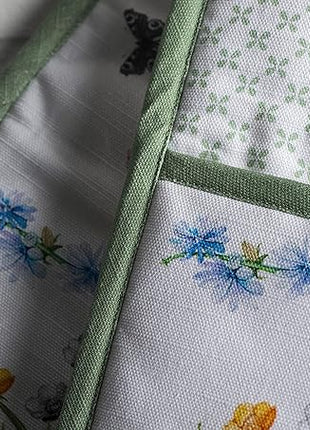 Maison d' Hermine Double Oven Mitts 100% Cotton 7"x35" Double Oven Mitt Heat Resistant BBQ Cooking Gloves with Loop, Baking, Grilling, Home, Kitchen, Handling Hot Pans Spring Summer (Printemps)