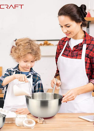 AVACRAFT 18/10 Stainless Steel Mixing Bowls with Lids, non slip silicone base bowls with Handle, Mixing Bowl Set with Pour Spouts & Measurement Marks, Home Essentials Cooking Bowls, (Red)